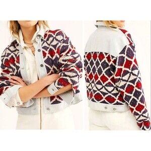 Free People XS/S Lakeside Denim Jacket We The Free Knit